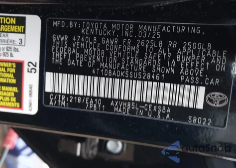 2025 Toyota Camry Se from USA, damaged, VIN 4T1DBADK5SU528461